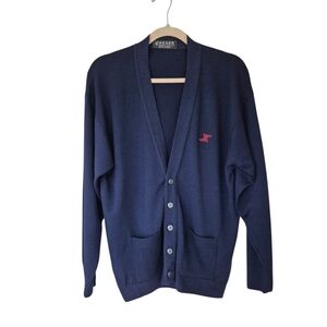 Vintage Jaeger Lambswool Navy Blue Cardigan Made In GB NWT